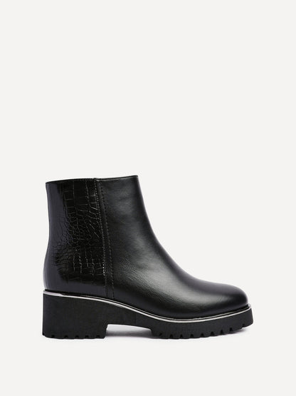 Navigate Black Croc Wedge Ankle Boots