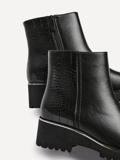 Navigate Black Croc Wedge Ankle Boots