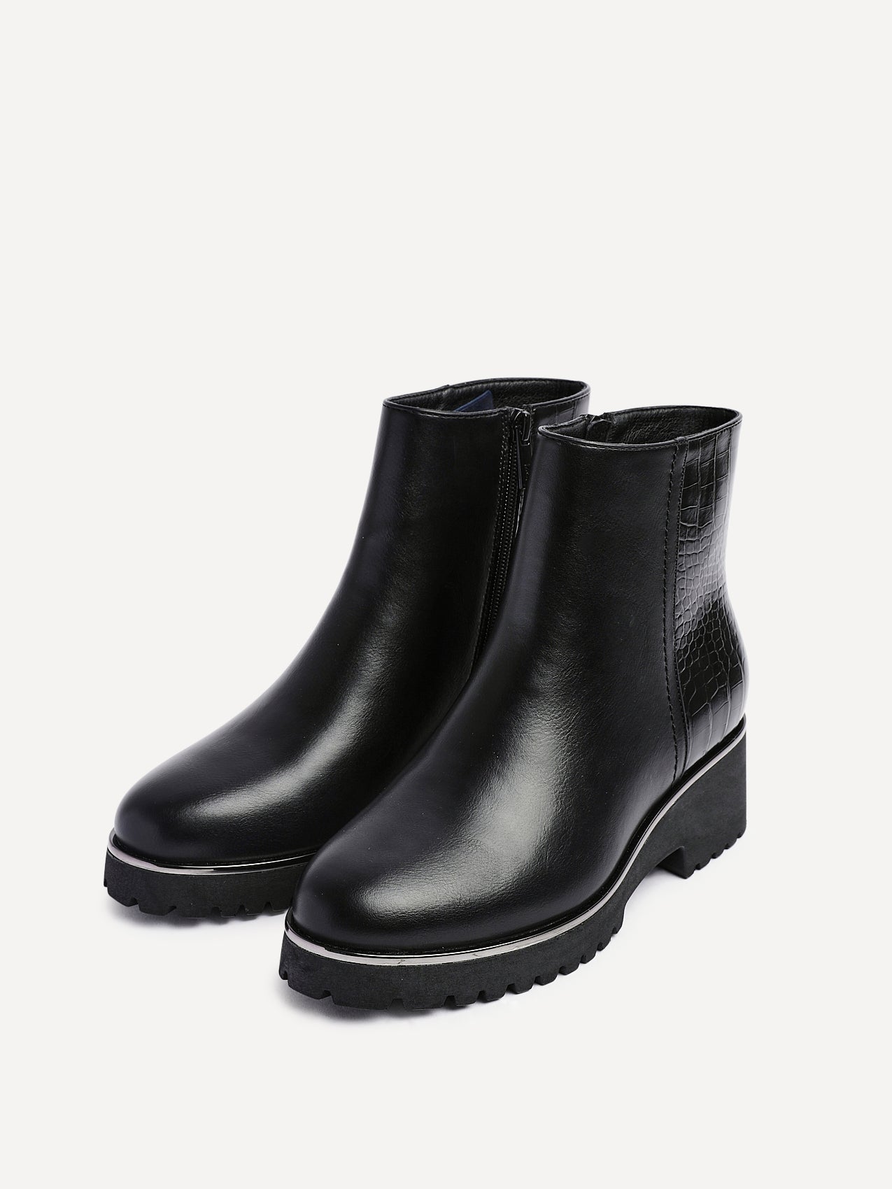 Navigate Black Croc Wedge Ankle Boots