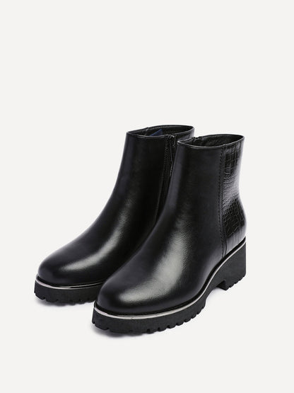 Navigate Black Croc Wedge Ankle Boots