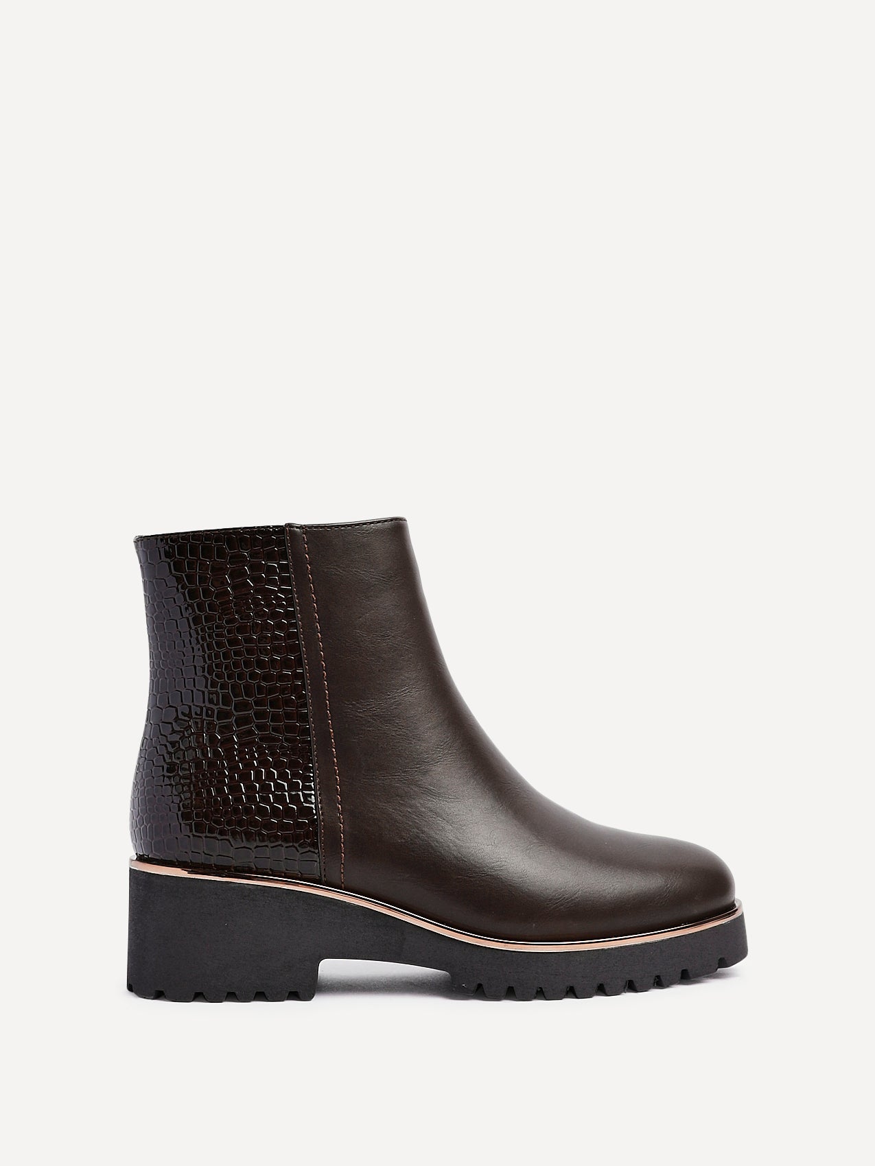 Navigate Brown Croc Wedge Ankle Boots