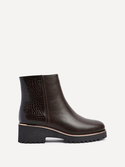 Navigate Brown Croc Wedge Ankle Boots