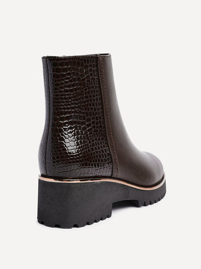 Navigate Brown Croc Wedge Ankle Boots