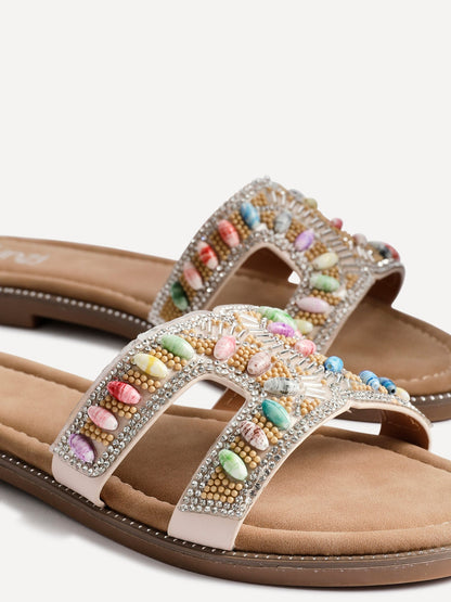 Nerissa Diamante Beaded Flat Sandals