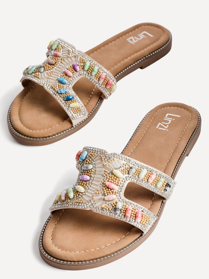 Nerissa Diamante Beaded Flat Sandals