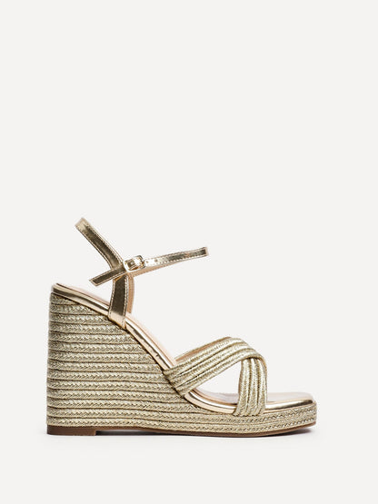 Nikki Gold Crossover Rope Wedges