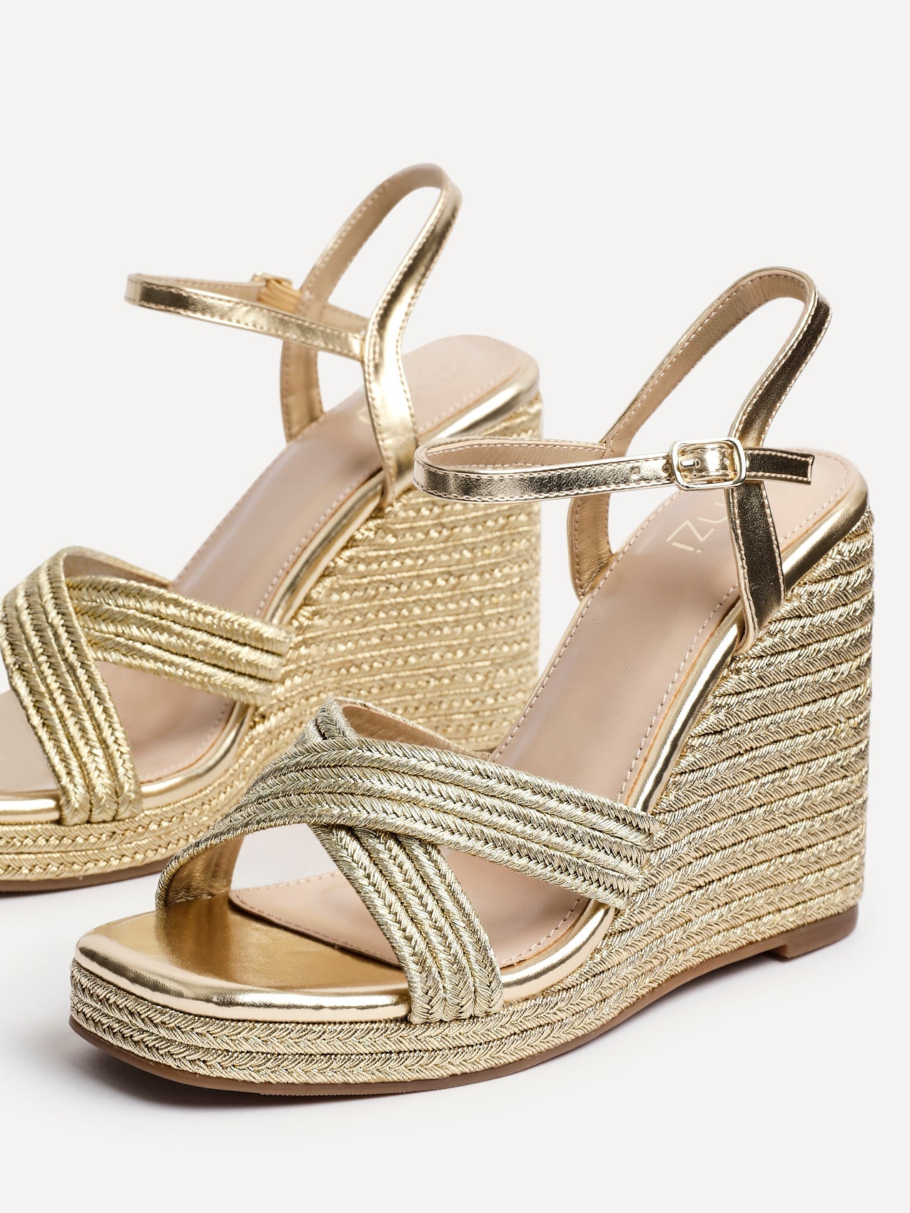 Nikki Gold Crossover Rope Wedges