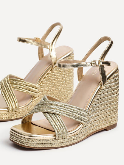 Nikki Gold Crossover Rope Wedges
