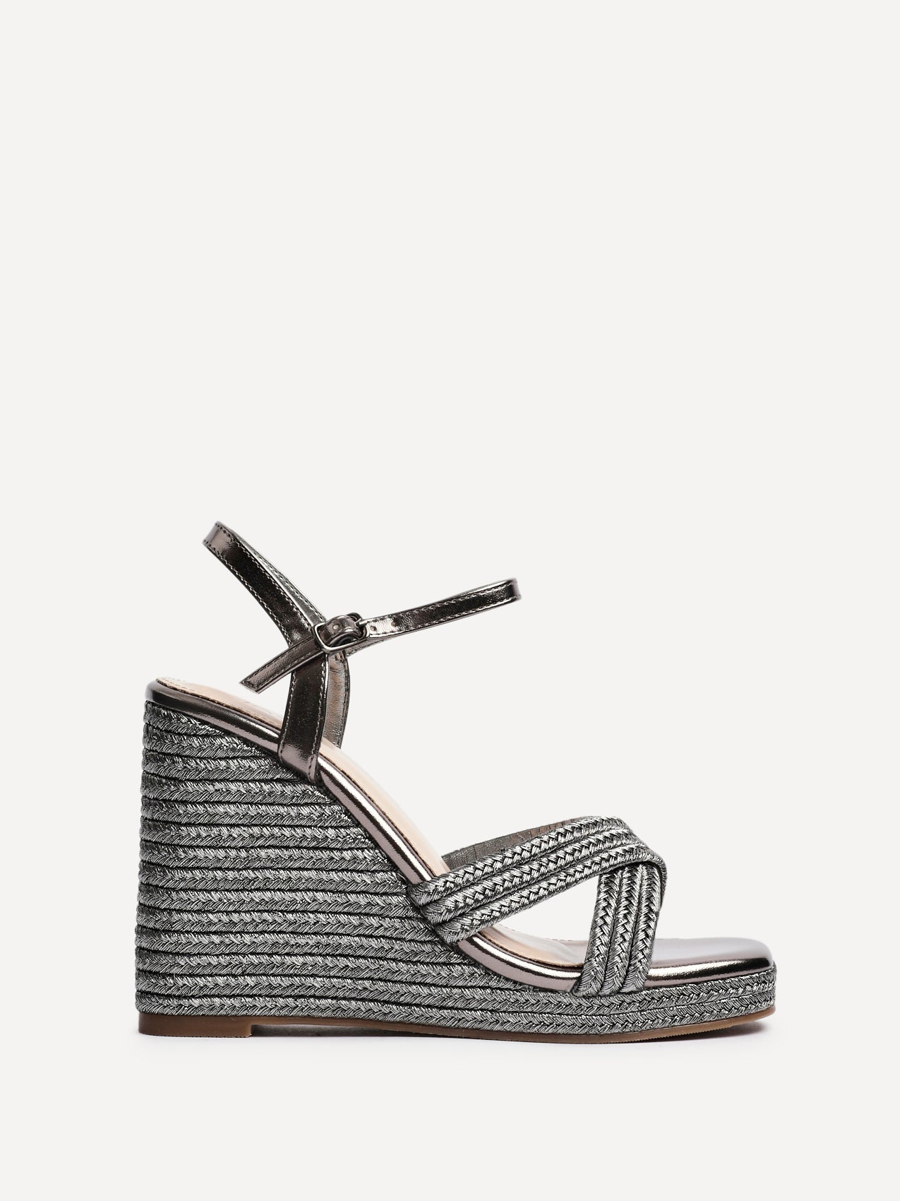 Nikki Pewter Crossover Rope Wedges