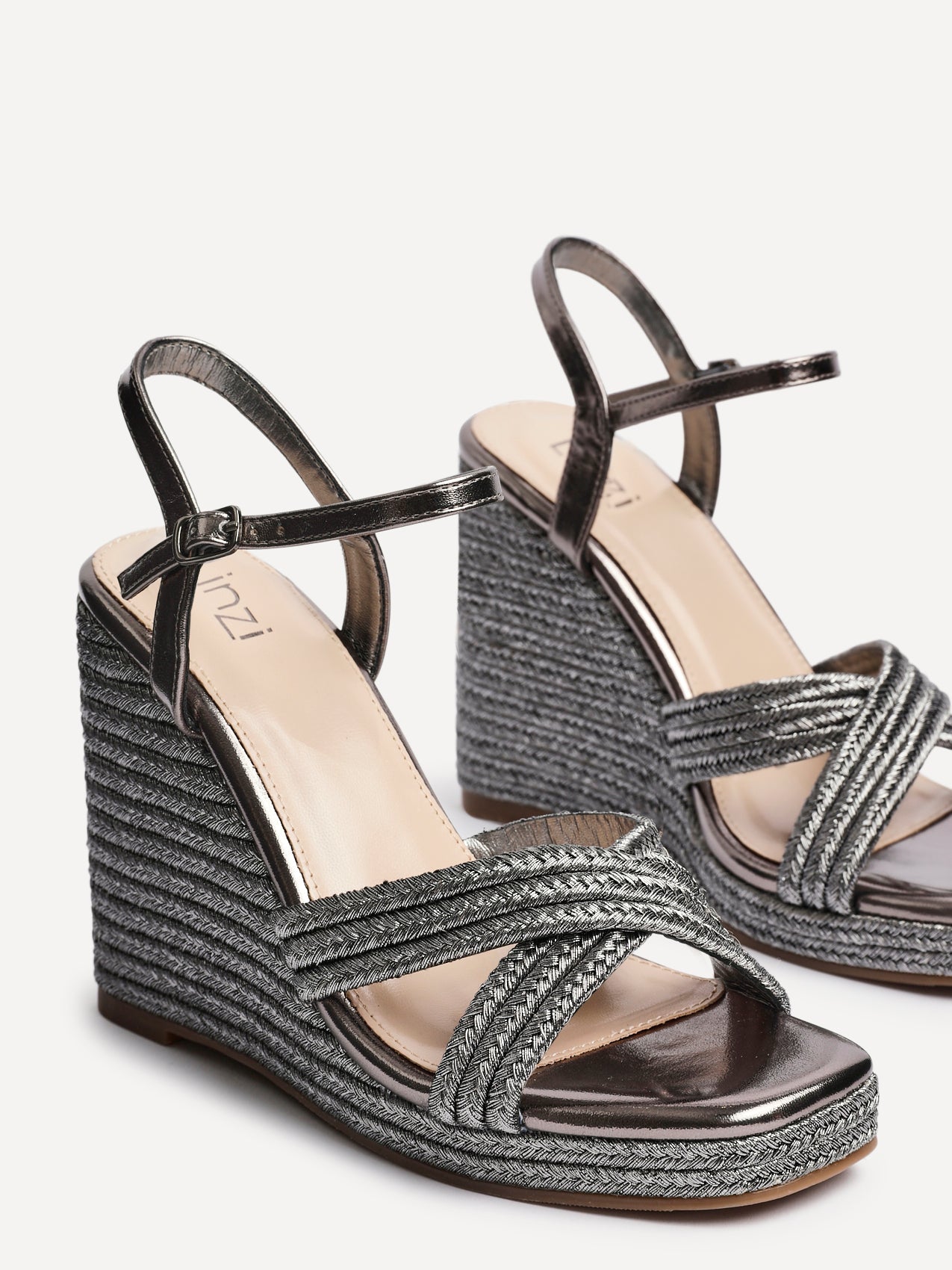 Nikki Pewter Crossover Rope Wedges