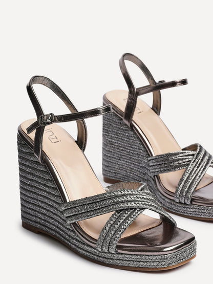 Nikki Pewter Crossover Rope Wedges