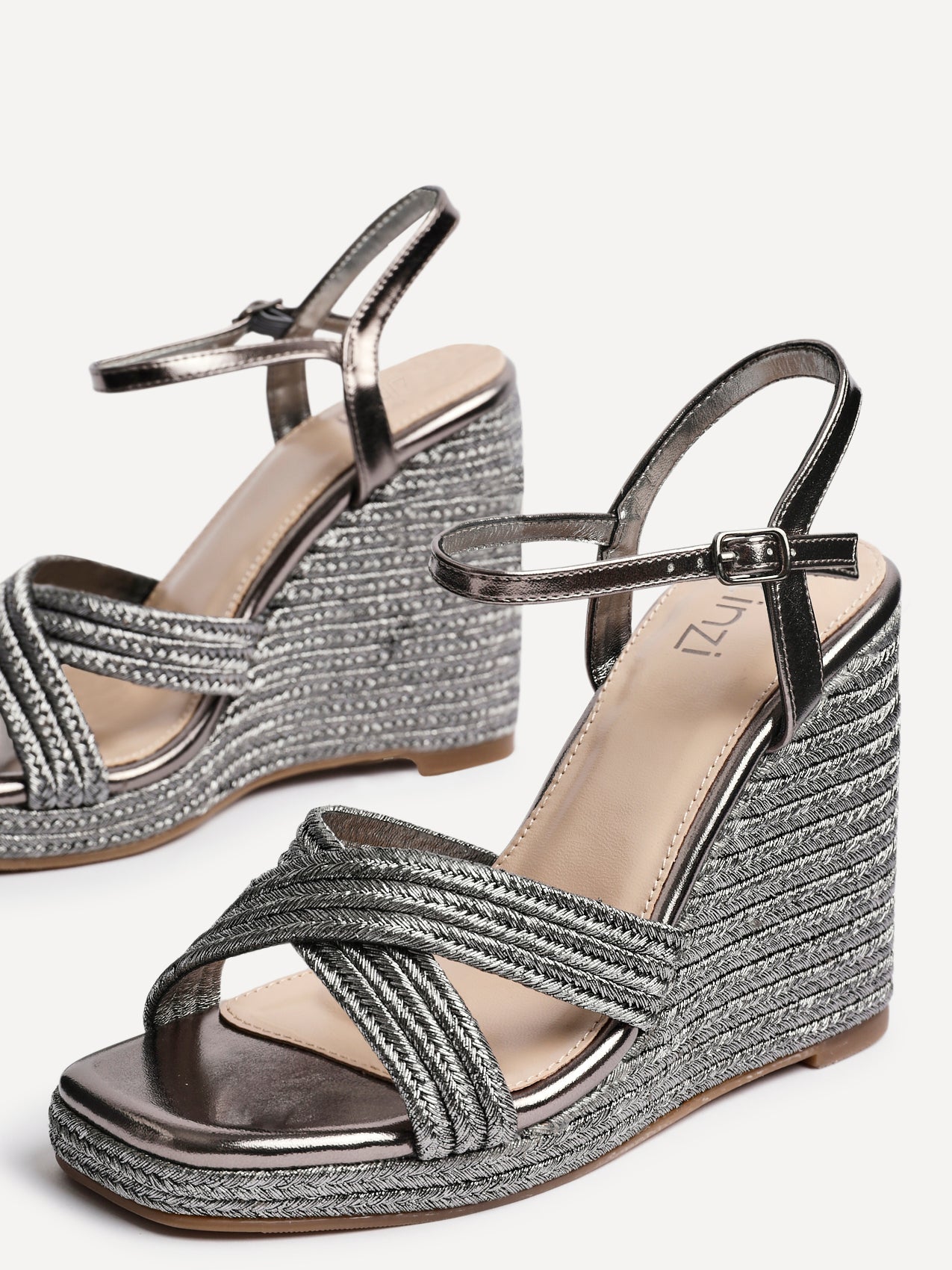 Nikki Pewter Crossover Rope Wedges