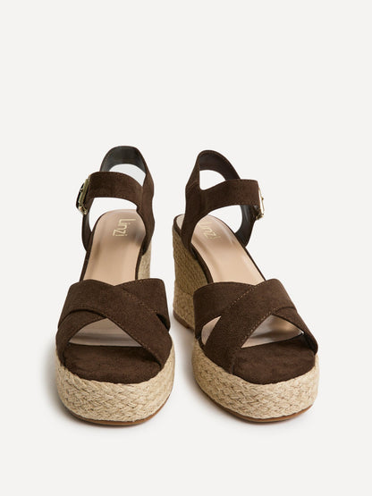 Noah Brown Crossover Wedge Sandals