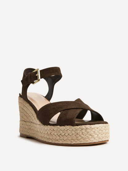 Noah Brown Crossover Wedge Sandals