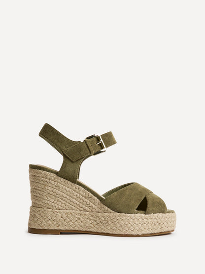 Noah Khaki Crossover Wedge Sandals