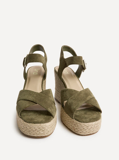 Noah Khaki Crossover Wedge Sandals