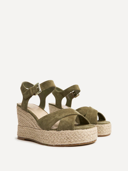 Noah Khaki Crossover Wedge Sandals