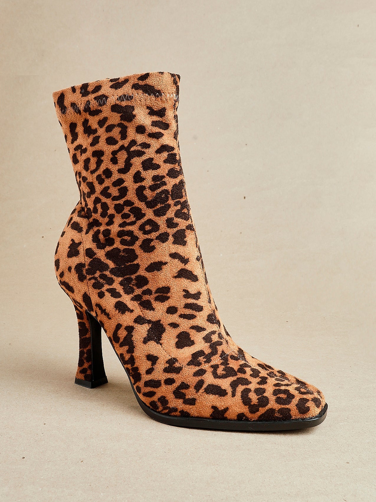 Noelle Leopard Heeled Sock Boots