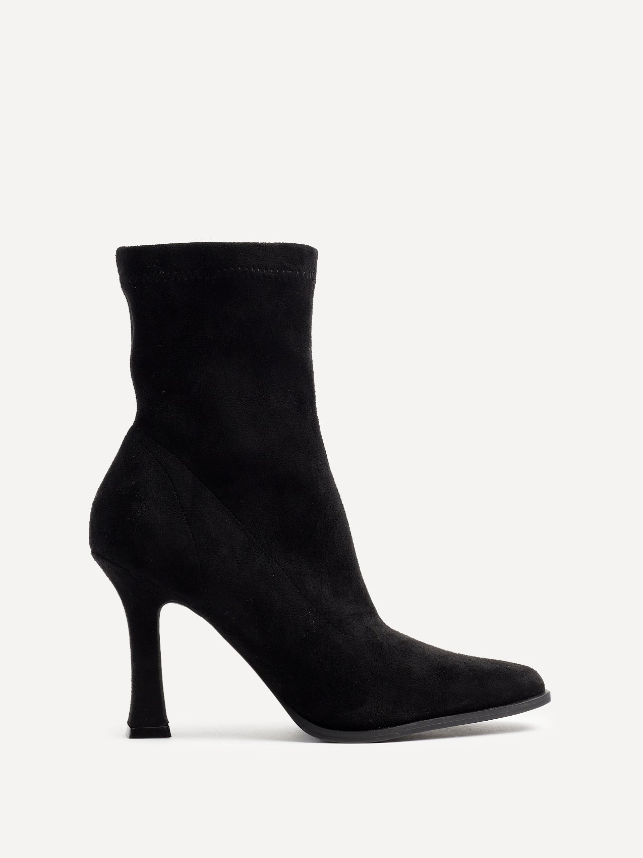 Noelle Black Faux Suede Heeled Sock Boots