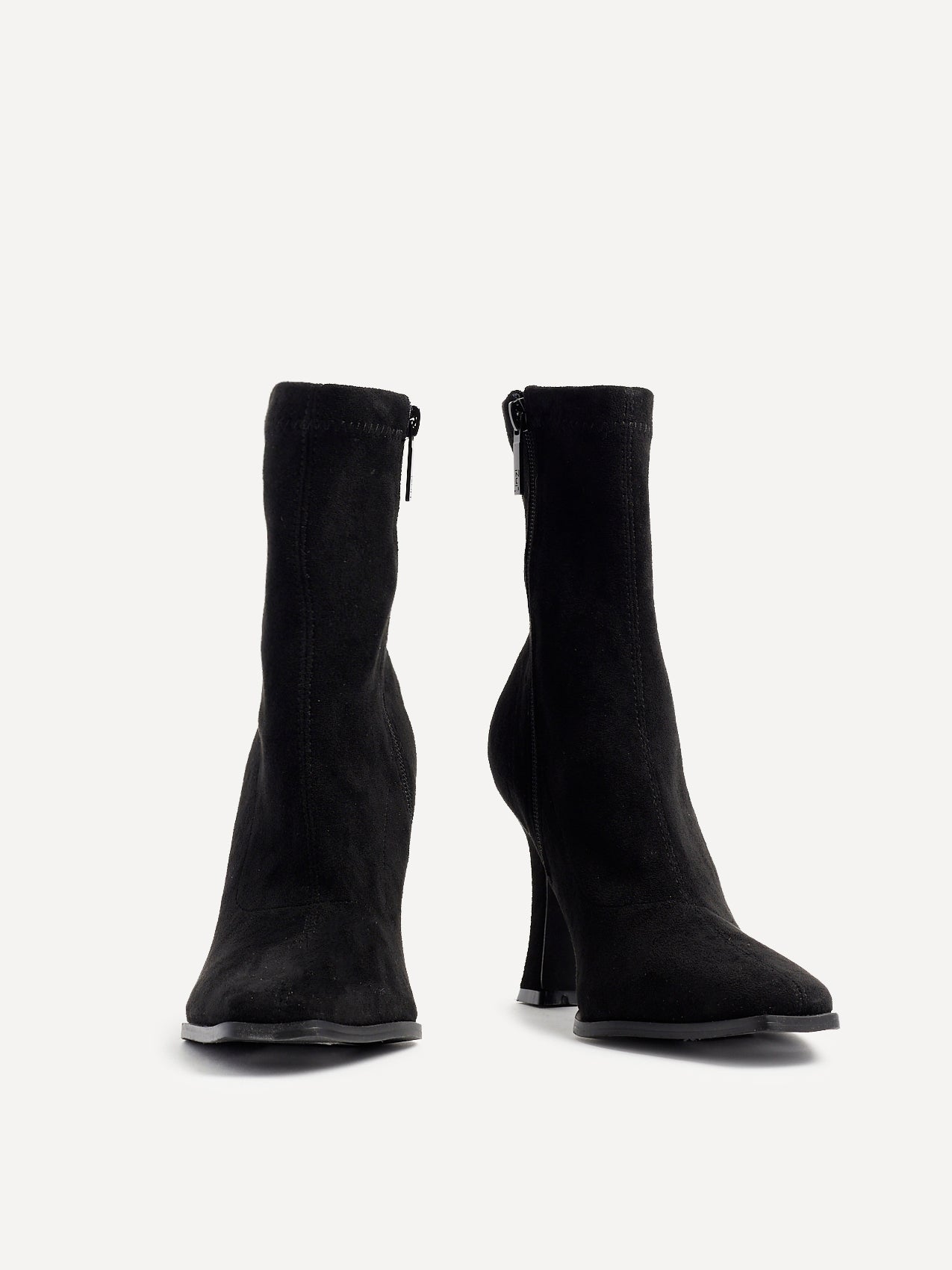 Noelle Black Faux Suede Heeled Sock Boots