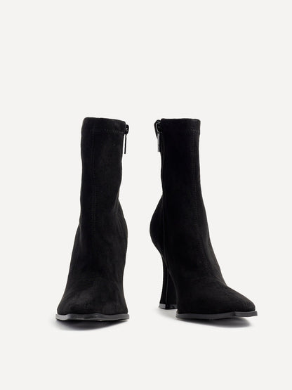 Noelle Black Faux Suede Heeled Sock Boots