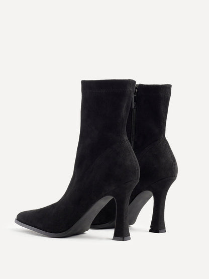Noelle Black Faux Suede Heeled Sock Boots