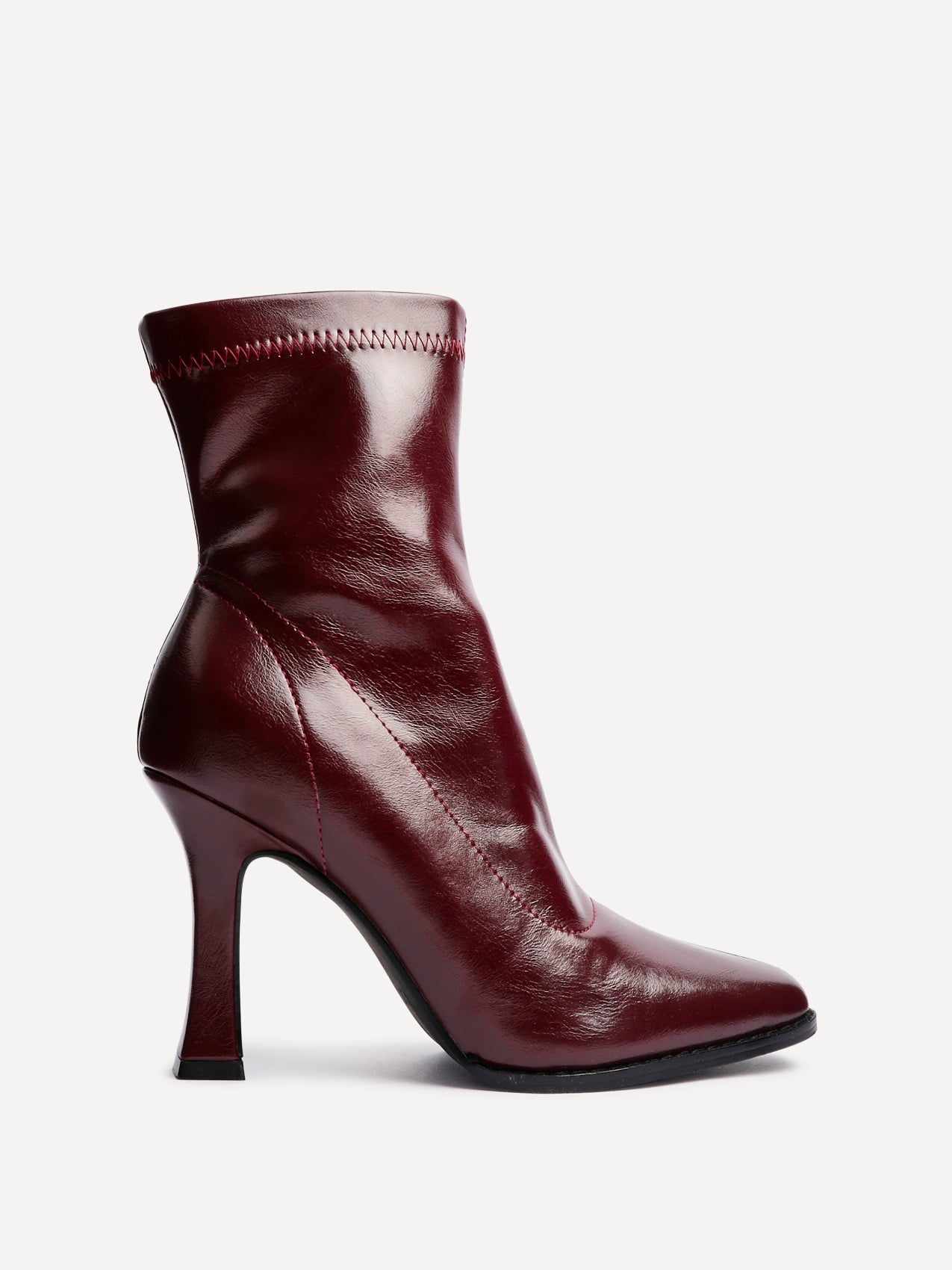 Noelle Burgundy Faux Leather Heeled Sock Boots