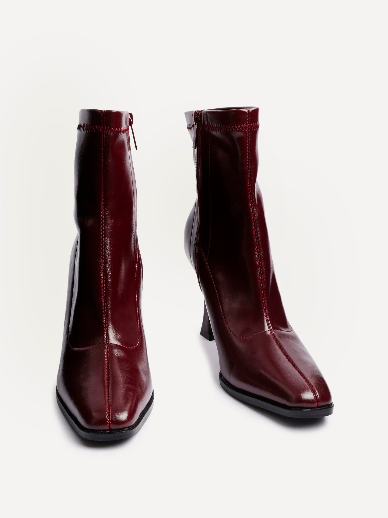Noelle Burgundy Faux Leather Heeled Sock Boots