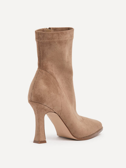 Noelle Sand Faux Suede Heeled Sock Boots