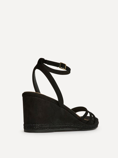 Noma Black Strappy Wedge Sandal