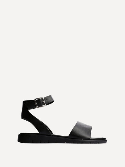Nora Black Faux Leather Flat Sandals