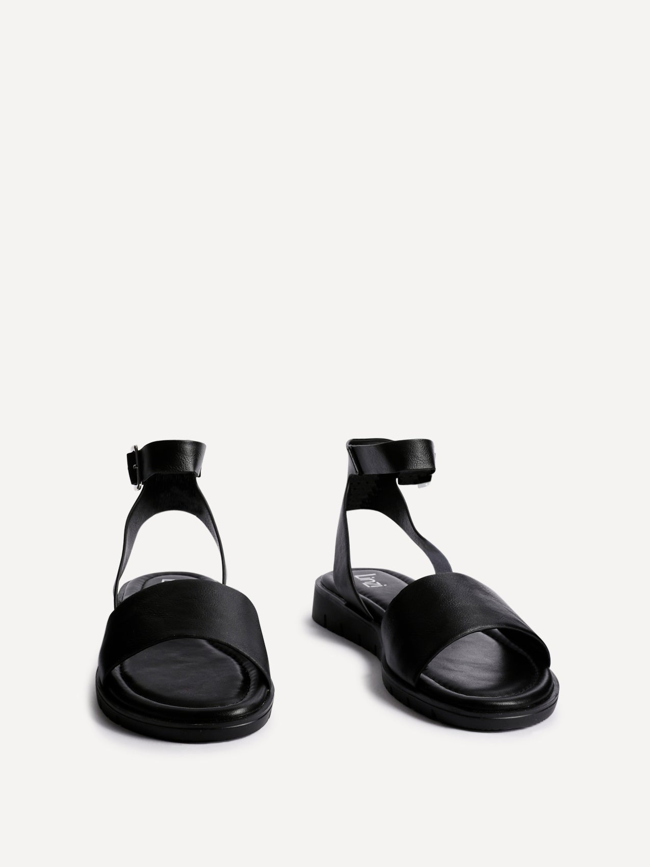Nora Black Faux Leather Flat Sandals