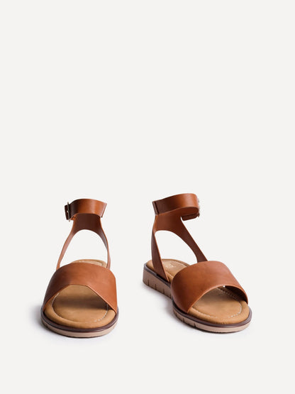 Nora Tan Faux Leather Flat Sandals