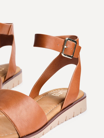 Nora Tan Faux Leather Flat Sandals