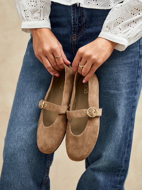 Nova Wide Fit Taupe Mary Jane Flats