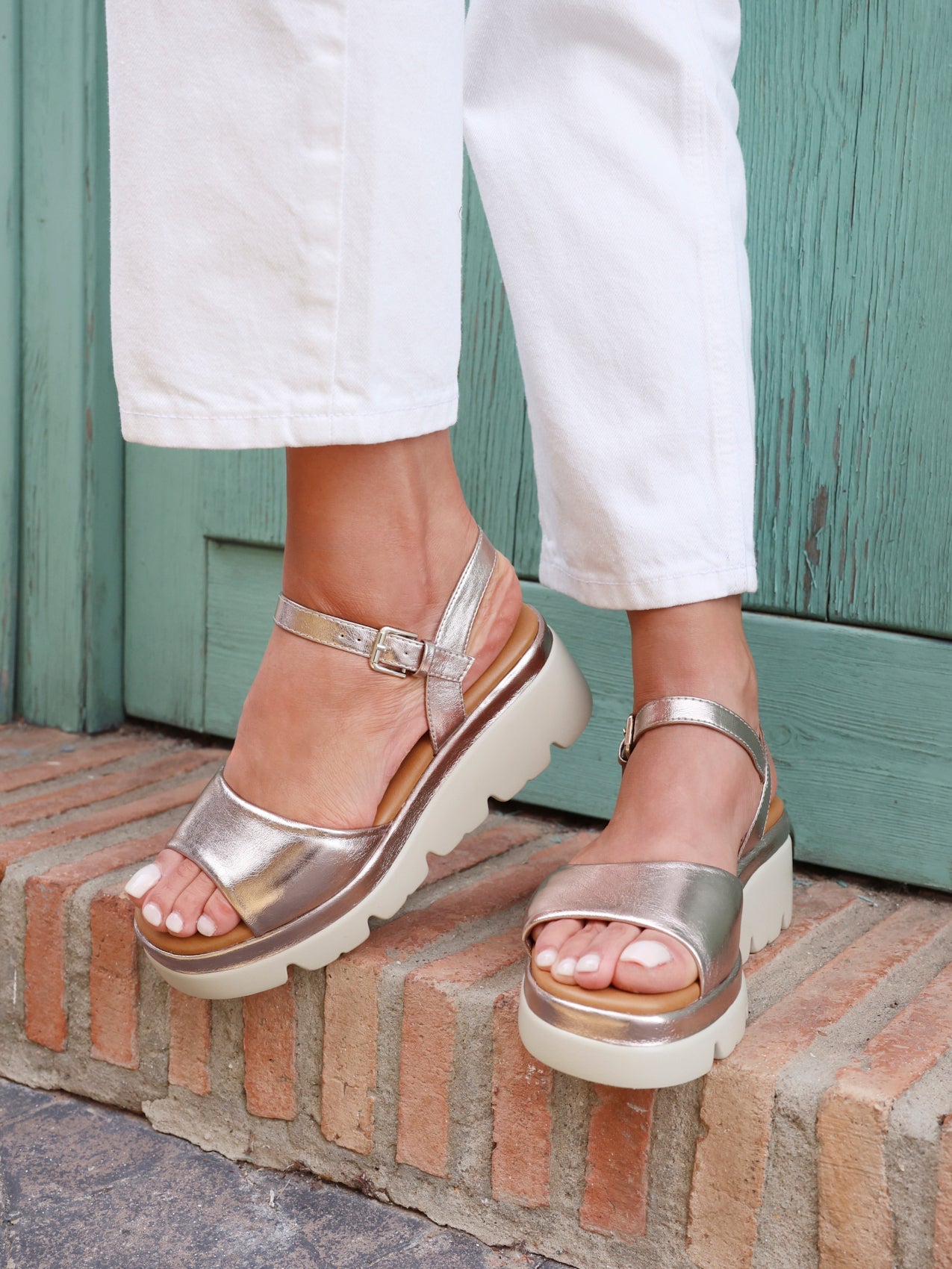 Nyla Rose Gold Platform Cleated Sandals