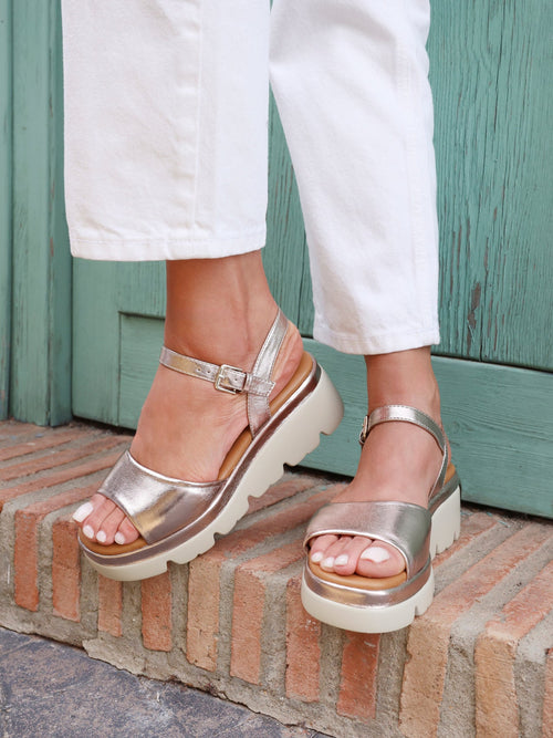 Nyla Rose Gold Platform Cleated Sandals
