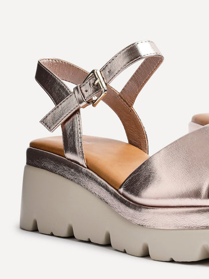 Nyla Rose Gold Platform Cleated Sandals