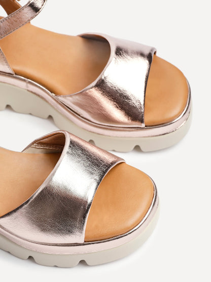Nyla Rose Gold Platform Cleated Sandals