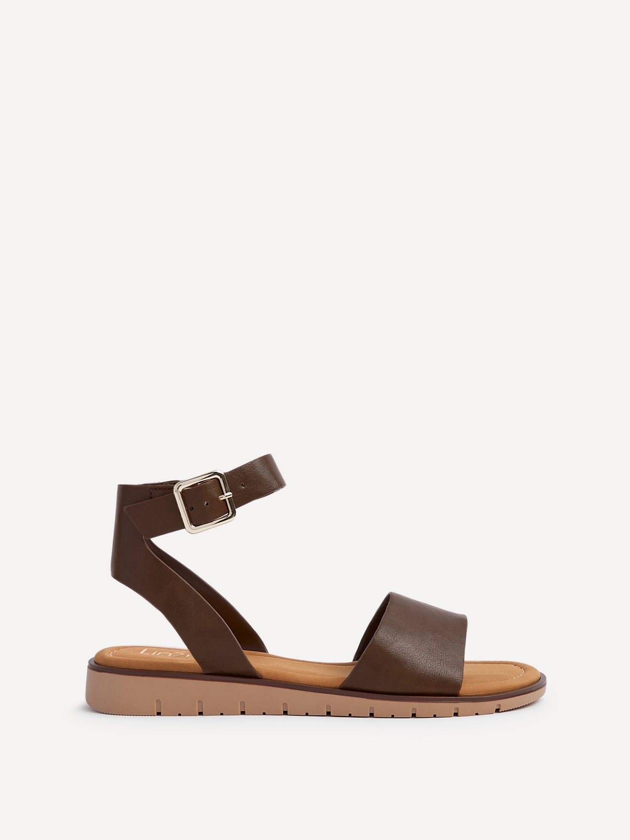 Nora Brown Faux Leather Flat Sandals