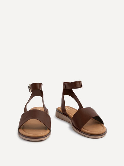 Nora Brown Faux Leather Flat Sandals