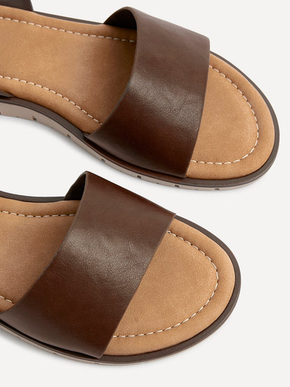 Nora Brown Faux Leather Flat Sandals