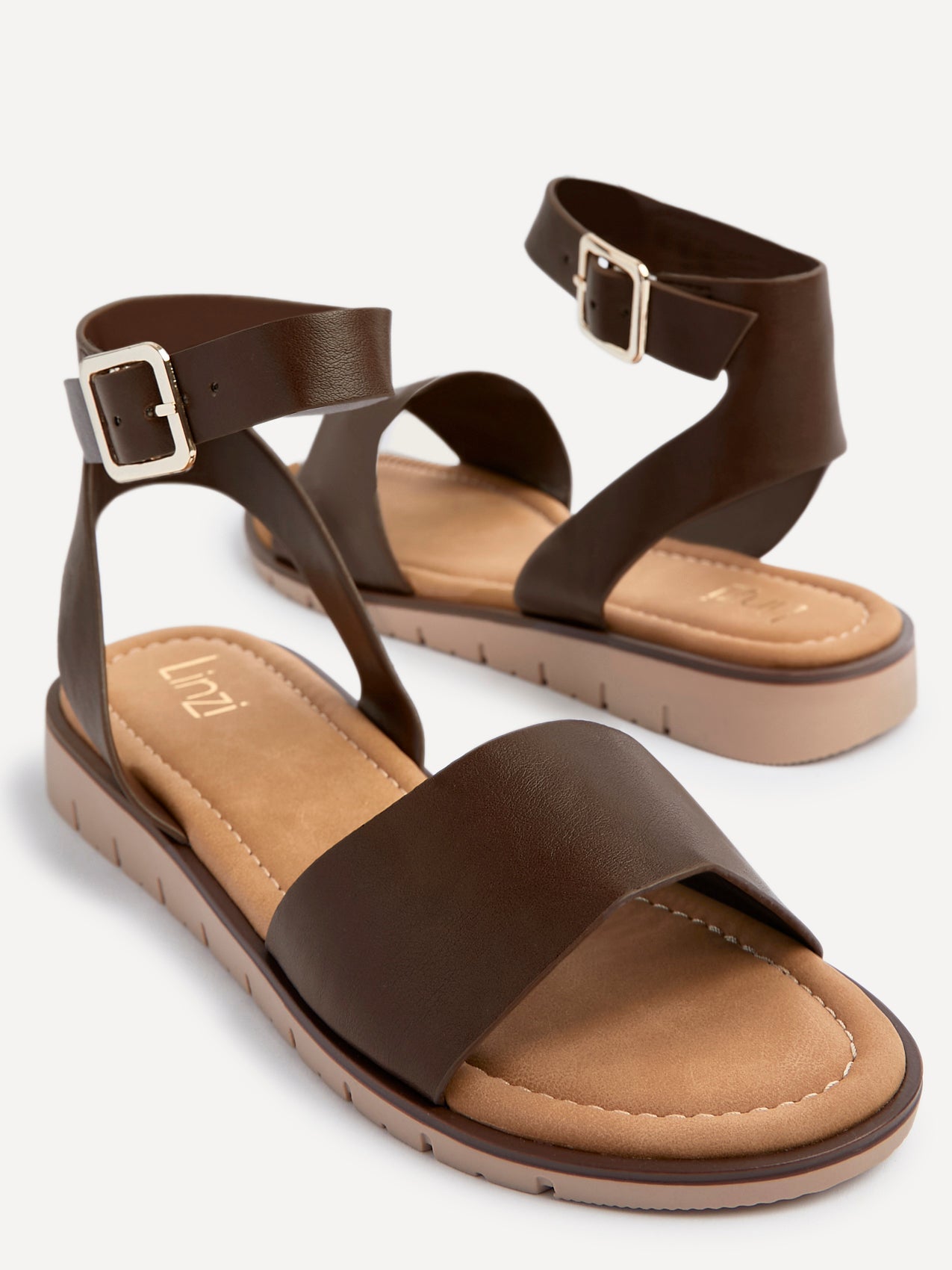 Nora Brown Faux Leather Flat Sandals
