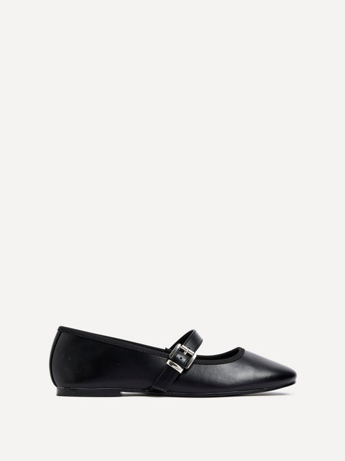 Odette Black Faux Leather Mary Jane Pumps