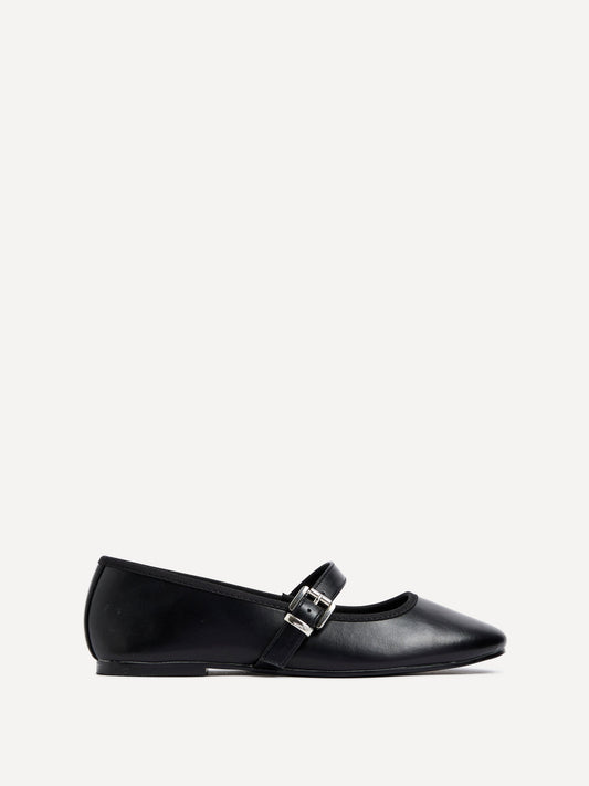 Odette Black Faux Leather Mary Jane Pumps