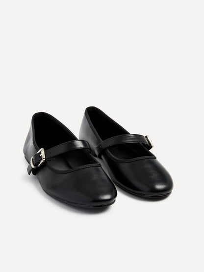 Odette Black Faux Leather Mary Jane Pumps