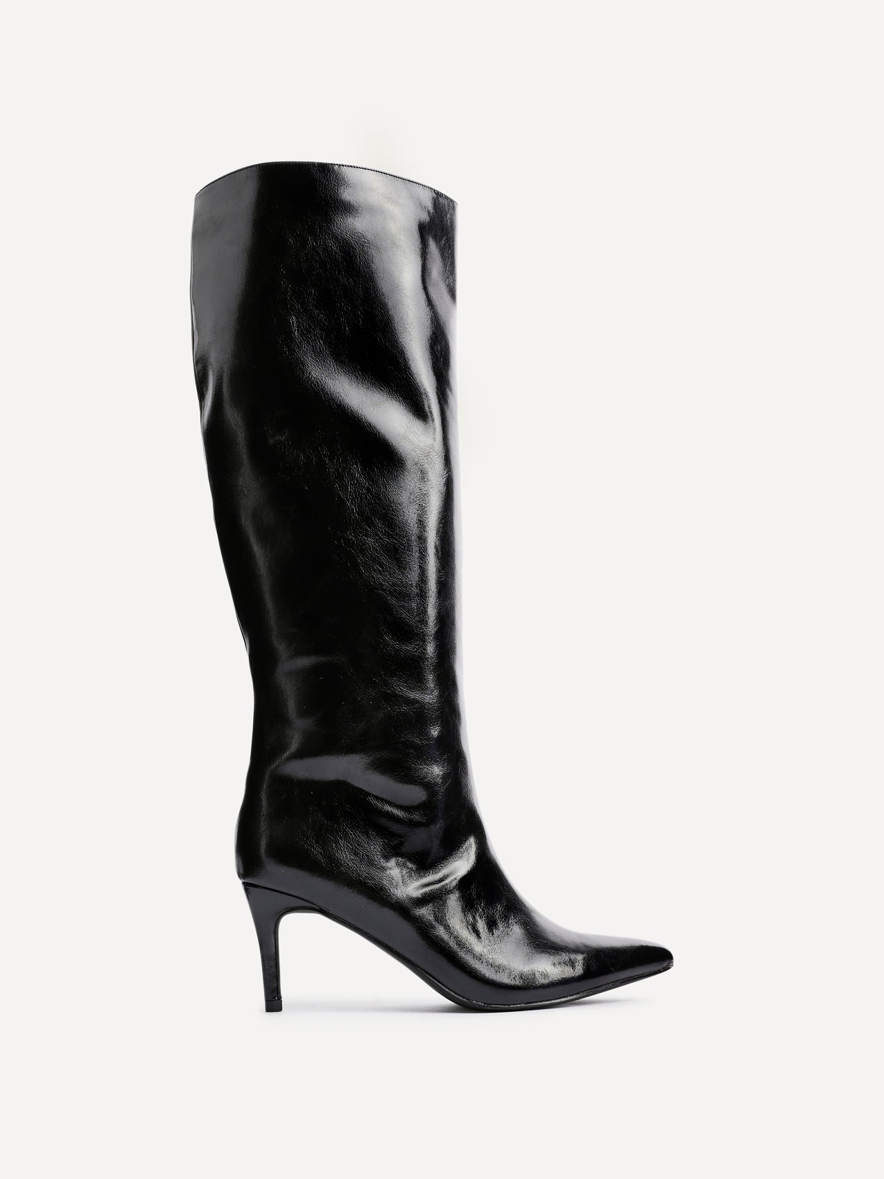 Onyx Black Faux Leather Long Heeled Boots