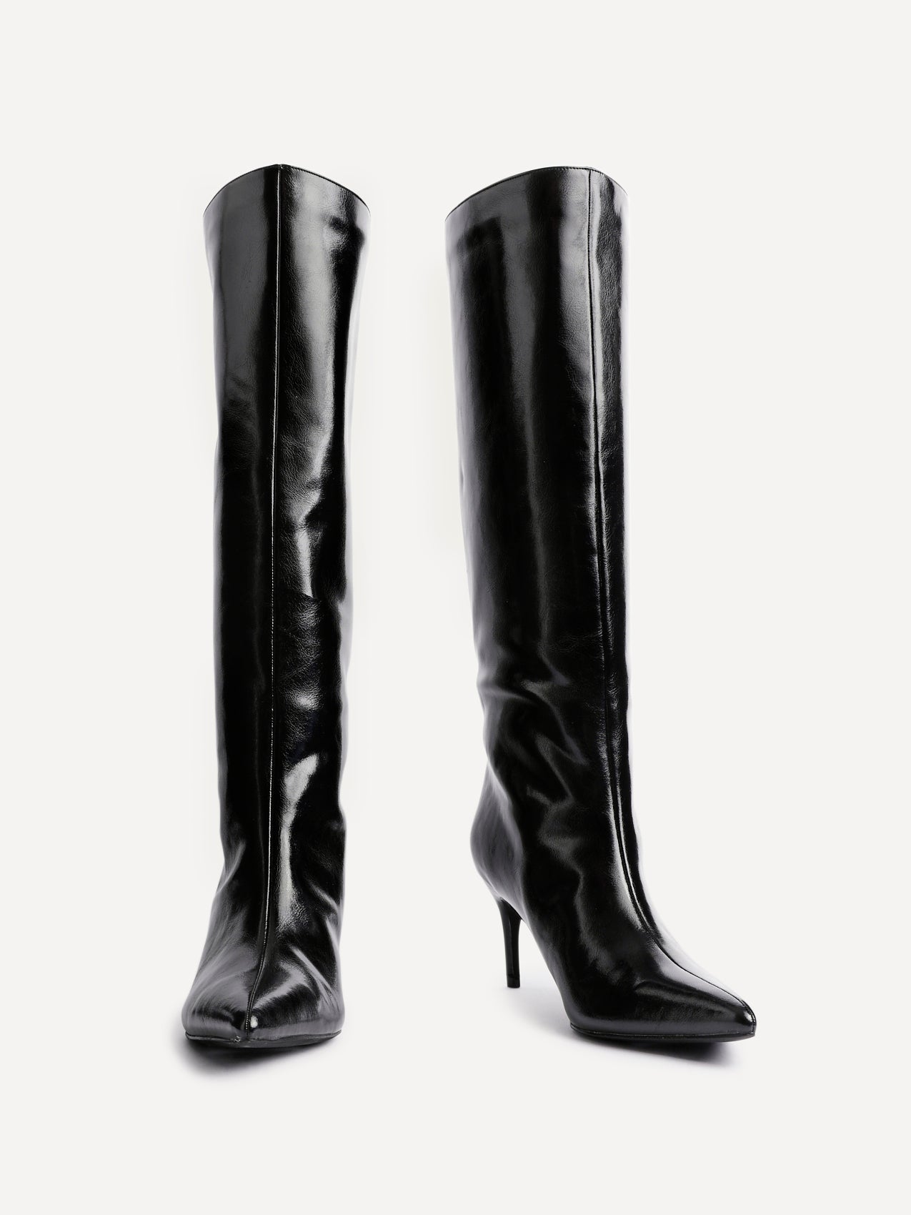 Onyx Black Faux Leather Long Heeled Boots