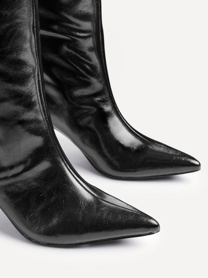 Onyx Black Faux Leather Long Heeled Boots