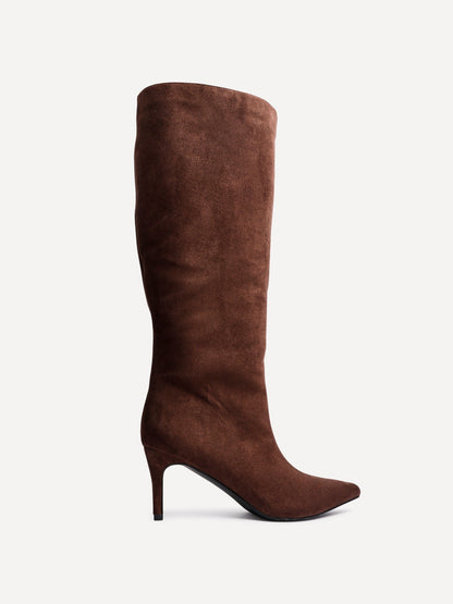 Onyx Brown Faux Suede Long Heeled Boots